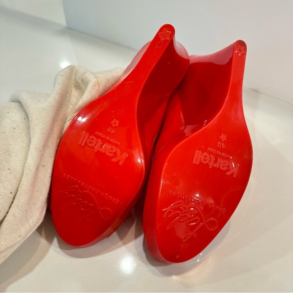 Kartell Red Rubber Wedge Heels Sz 40 Norma Luisa Slingback Shoes Pumps - Picture 6 of 10